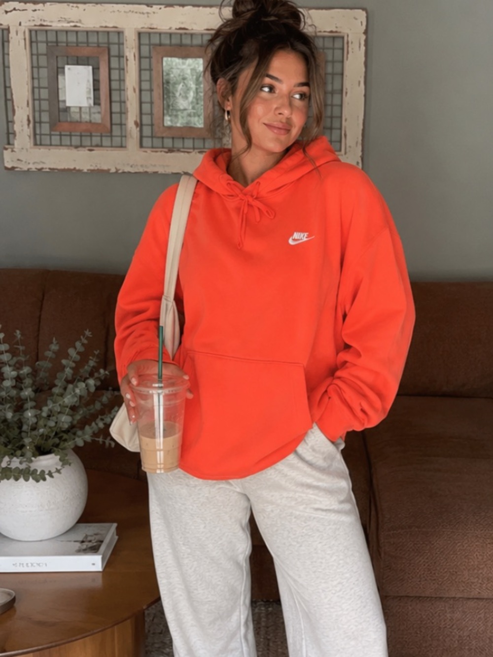 Nike Orange Pullover Hoodie with Drawstring